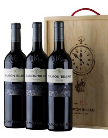 Pack 3 botellas de vino Ramon Bilbao Reserva en caja de madera