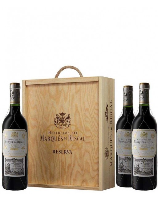 Pack 3 botellas Marqués de Riscal Reserva en caja de madera