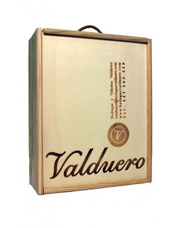 Pack 2 botellas Valduero Una Cepa en caja de madera + 2 copas